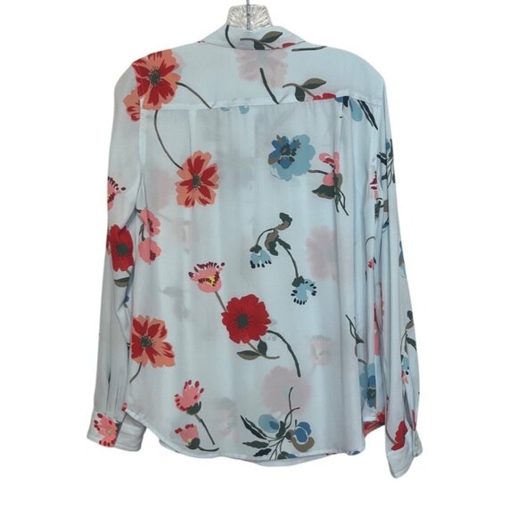 Ann Taylor Loft Blouse Floral Print Button Up Womens Small Light Blue - Picture 2 of 8